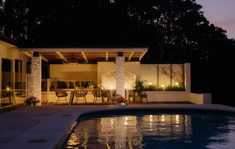 multiple solar lights set up in entertaining area