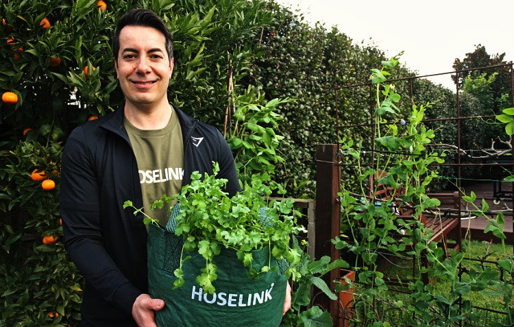gardener holding potted plant in garden