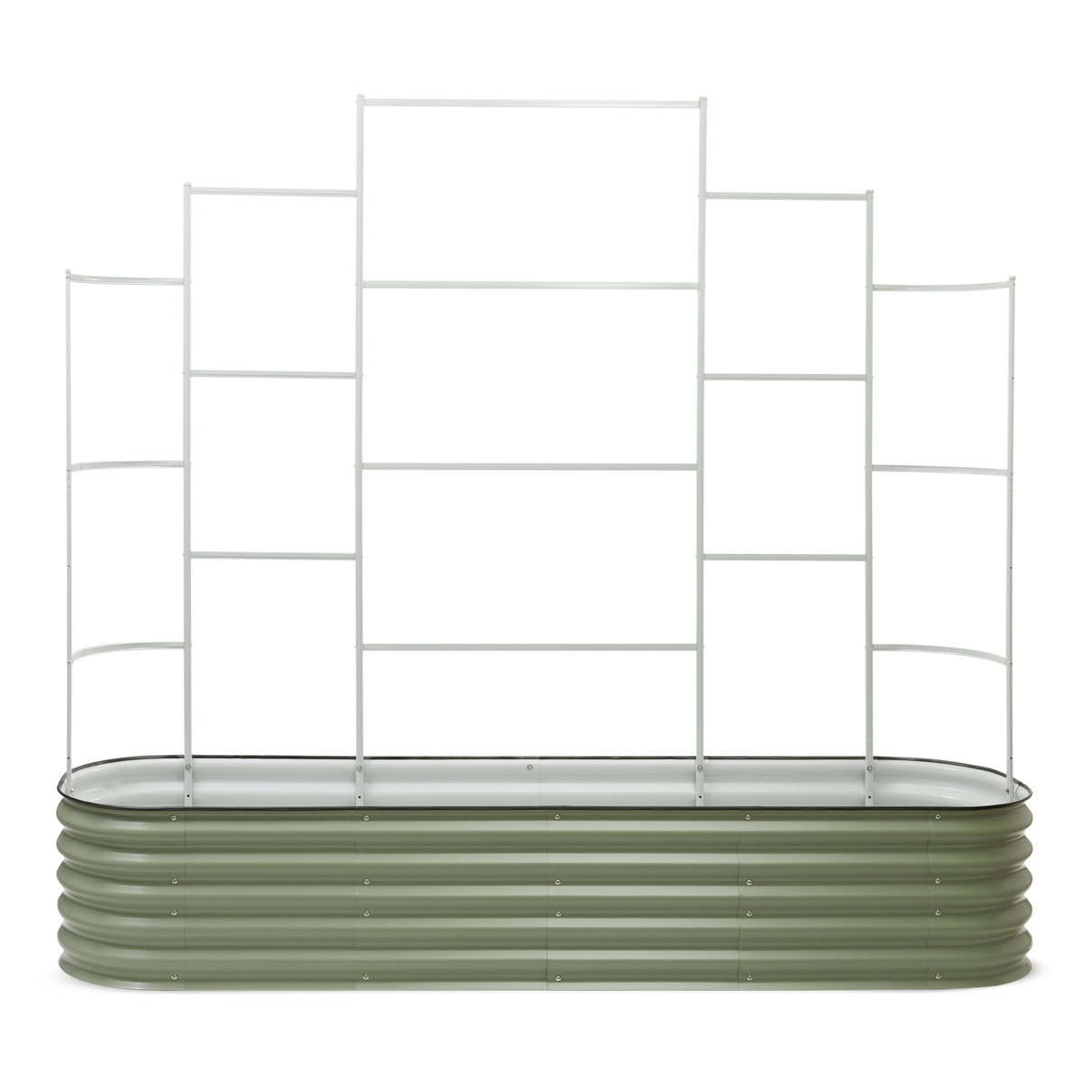 9 in one trellis attached to garden bed facing front on. On white background