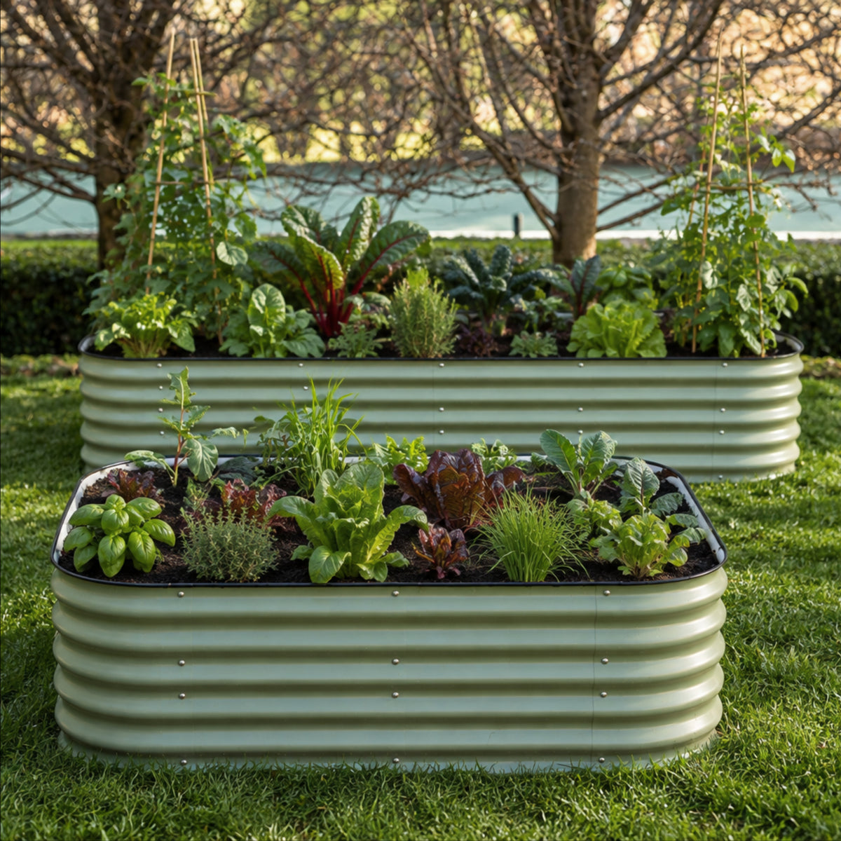 9 in 1 Metal Raised Garden Bed | 43cm Tall | Sage