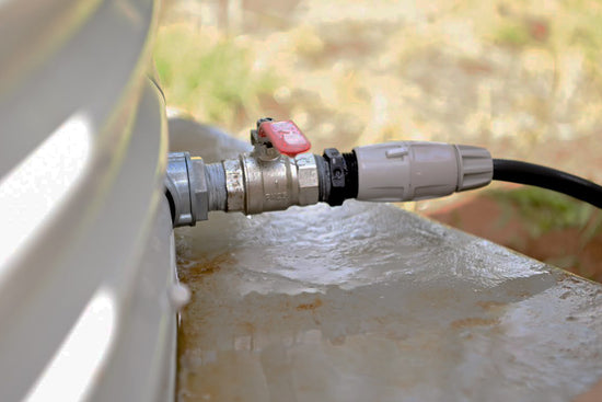 Hoselink fittings used on bore water tap connected to water tank