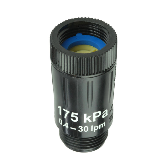 black irrigation pressure regulator on a white background