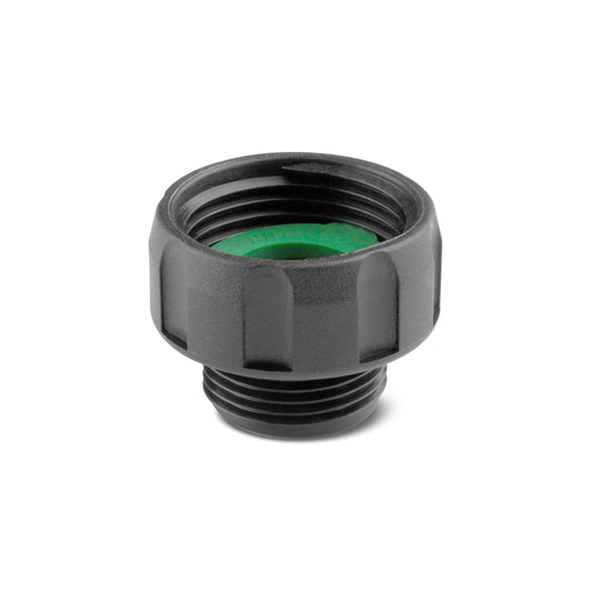 1" tap adapter for irrigation kits, with green washer an a white background