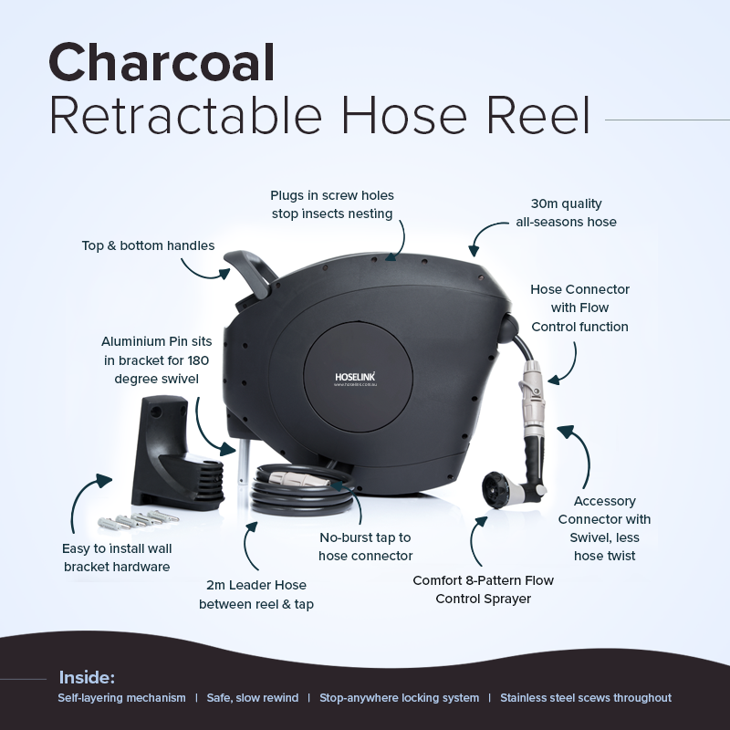 Classic 30m Retractable Hose Reel | Charcoal
