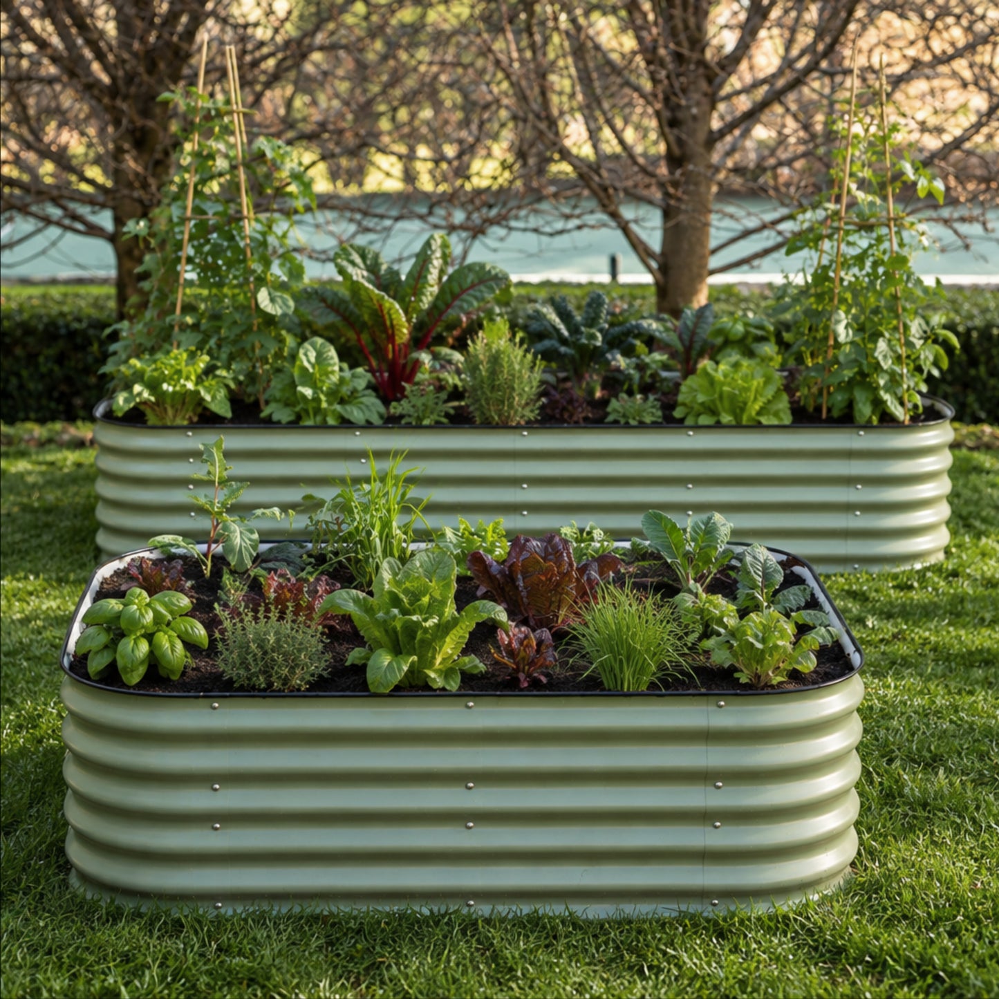 9 in 1 Metal Raised Garden Bed | 43cm Tall | Sage