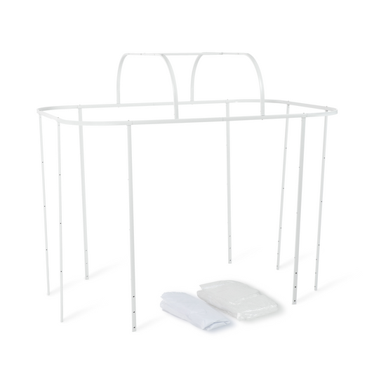 Year-round Greenhouse System for 6 in 1 Garden Bed frame with fodled covers on a white background