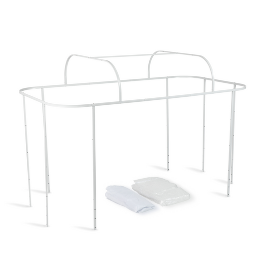 Year-round Greenhouse System for 9 in 1 Garden Bed frame with fodled covers on a white background