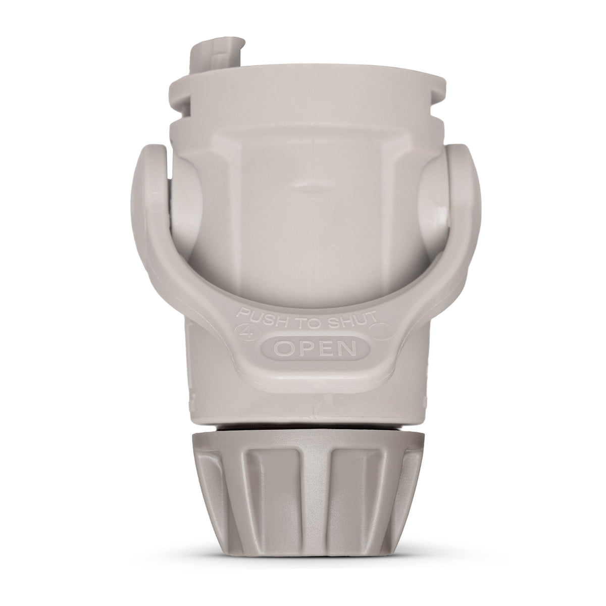Warm grey Hose End Connector with Flow control  Gen 2 on a white background