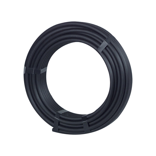 coiled 13mm poly pipe for irrigation on a white background