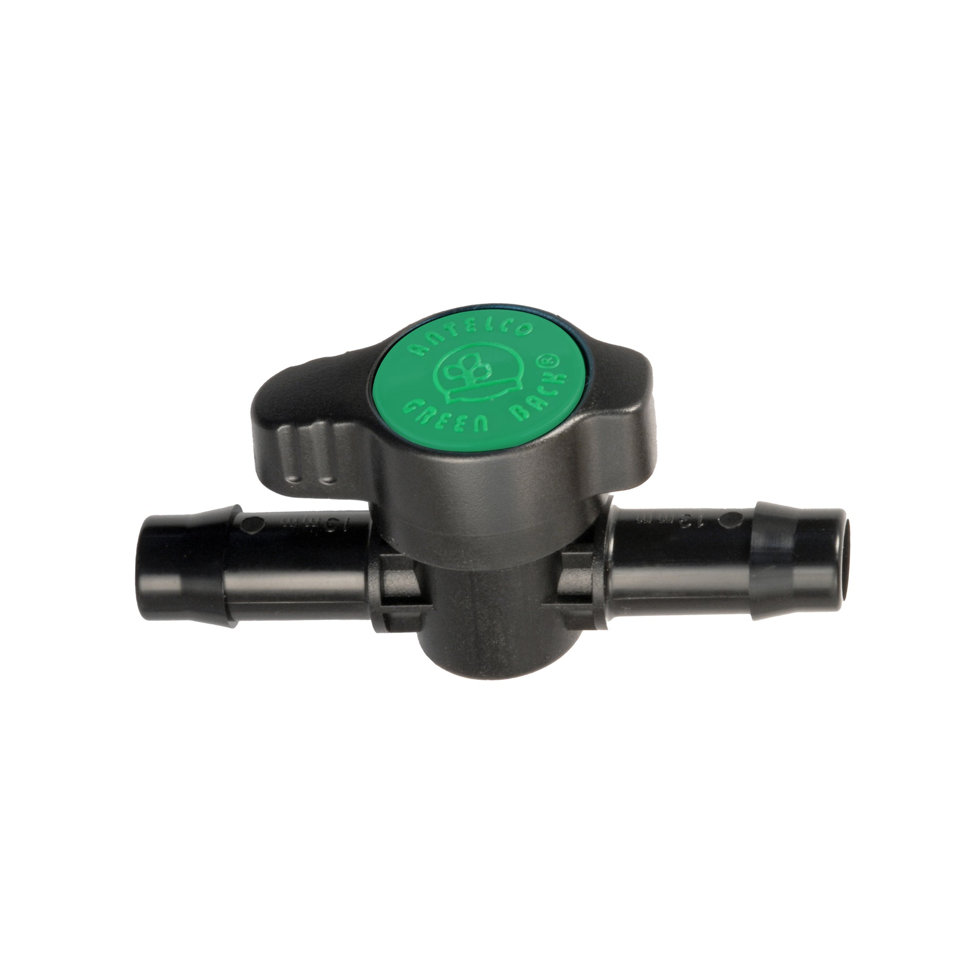 Black and green irrigation valve on a white background
