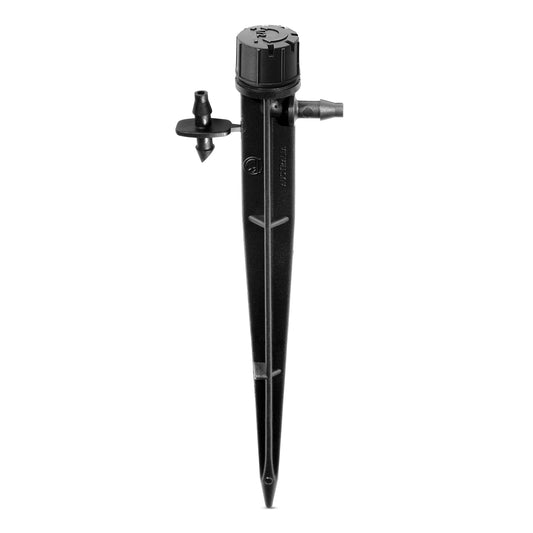 Black 180° adjustable drip irrigation spike on white background