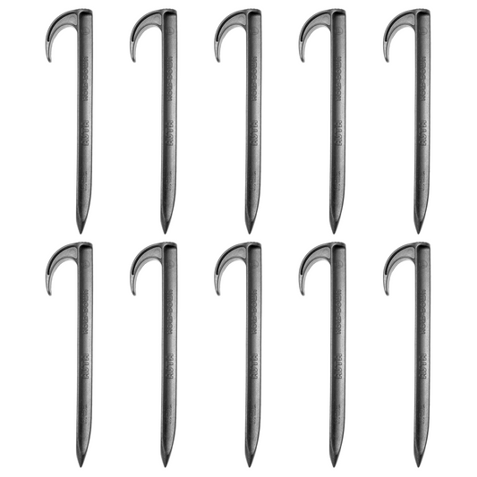 Set of 10 Hold-Down Stakes on white background