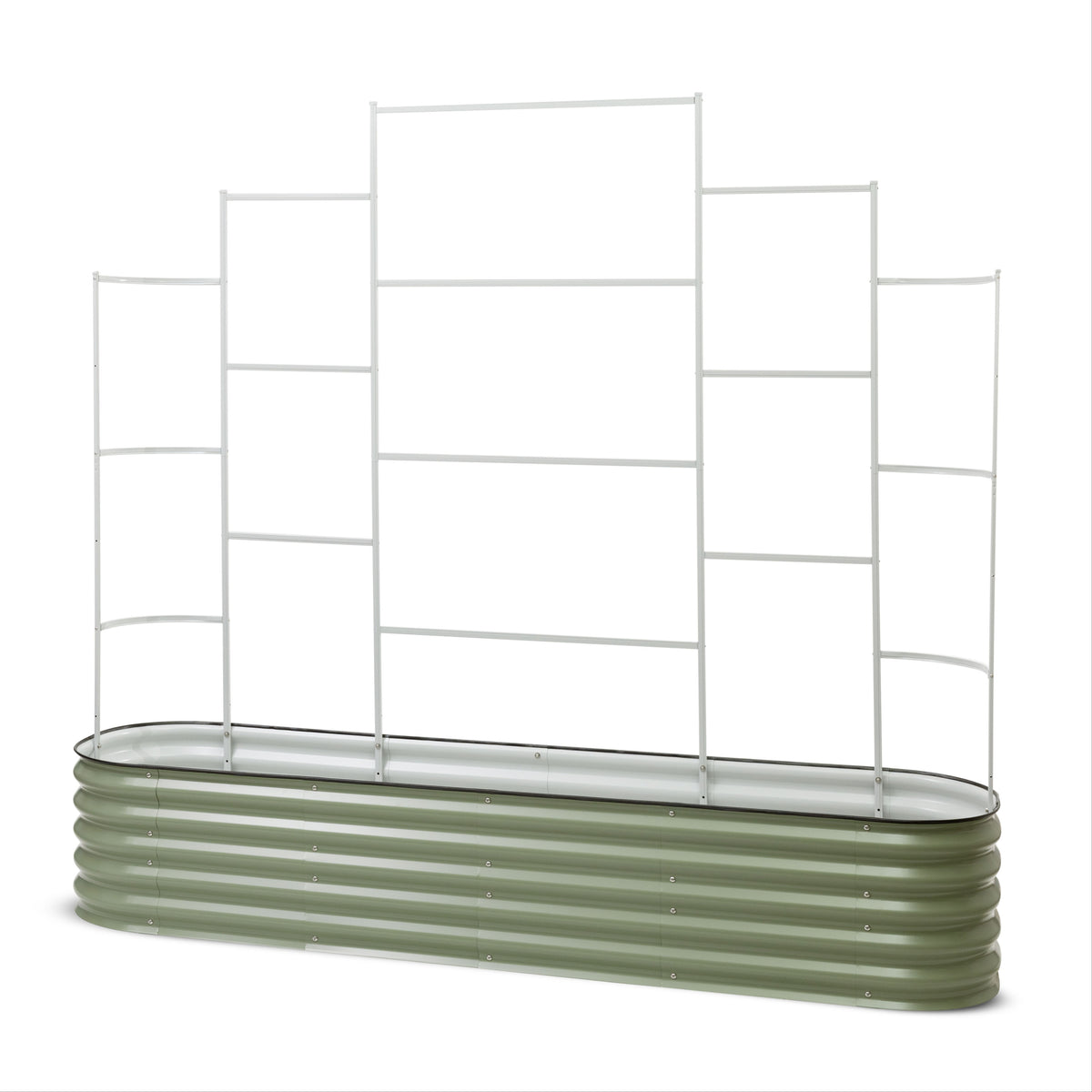 Studio shot of 9 in 1 garden bed and trellis together on a white background