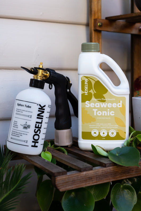 seaweed tonic and fertiliser spray mixer on shelf