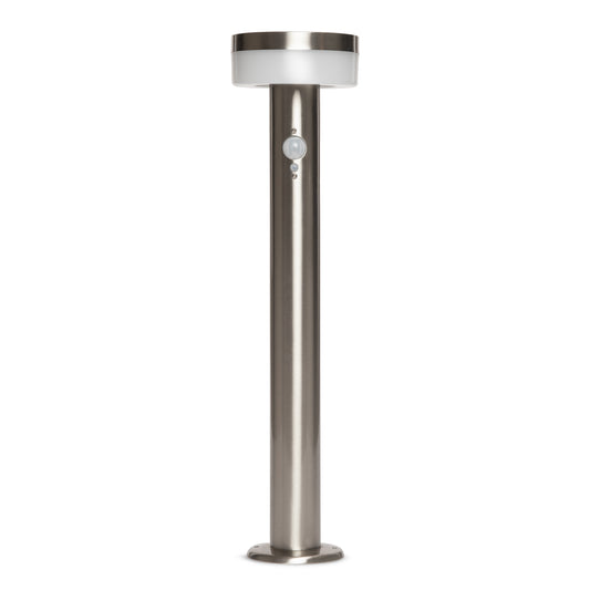 Stainless steel solar bollard with white background