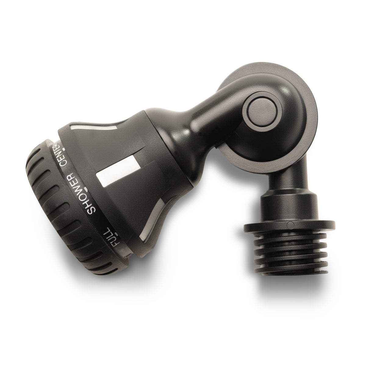A black adjustable 8-pattern spray nozzle head with a threaded connection, shown on a clean white background.