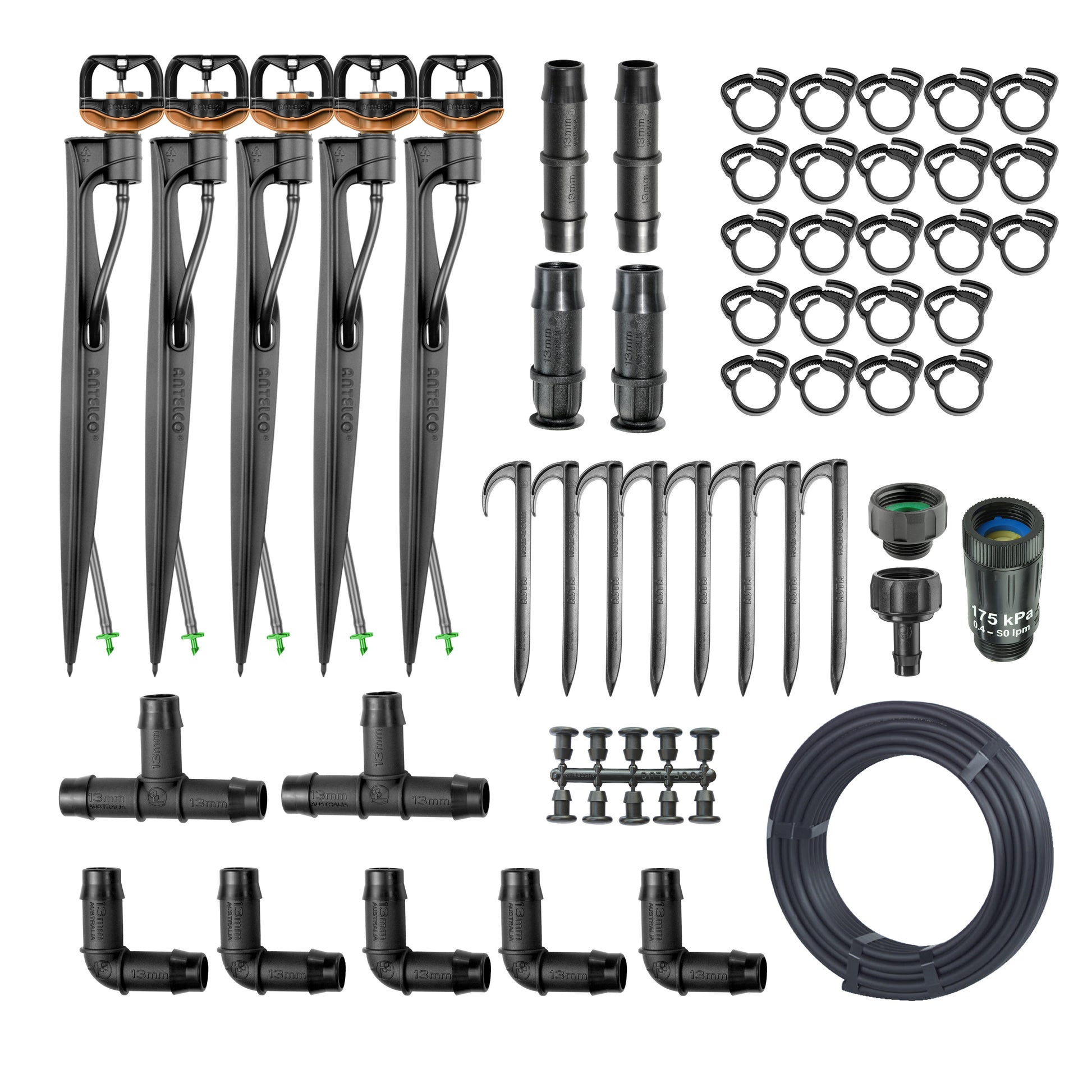 Under Tree Sprinkler Irrigation Kit with various components on a white background