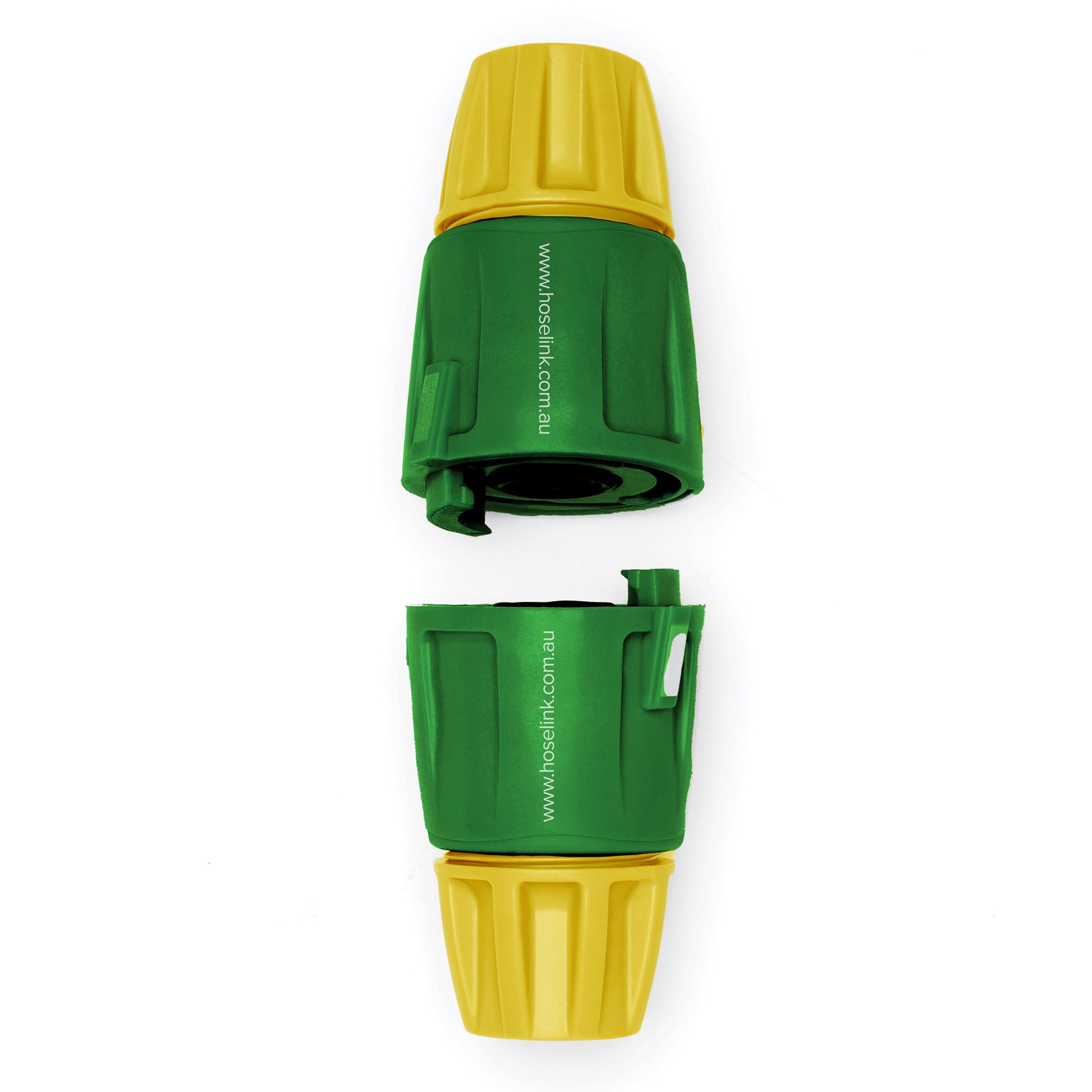 green hose joiner set on a white background
