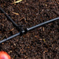 main-line irrigation tubing on dark soil