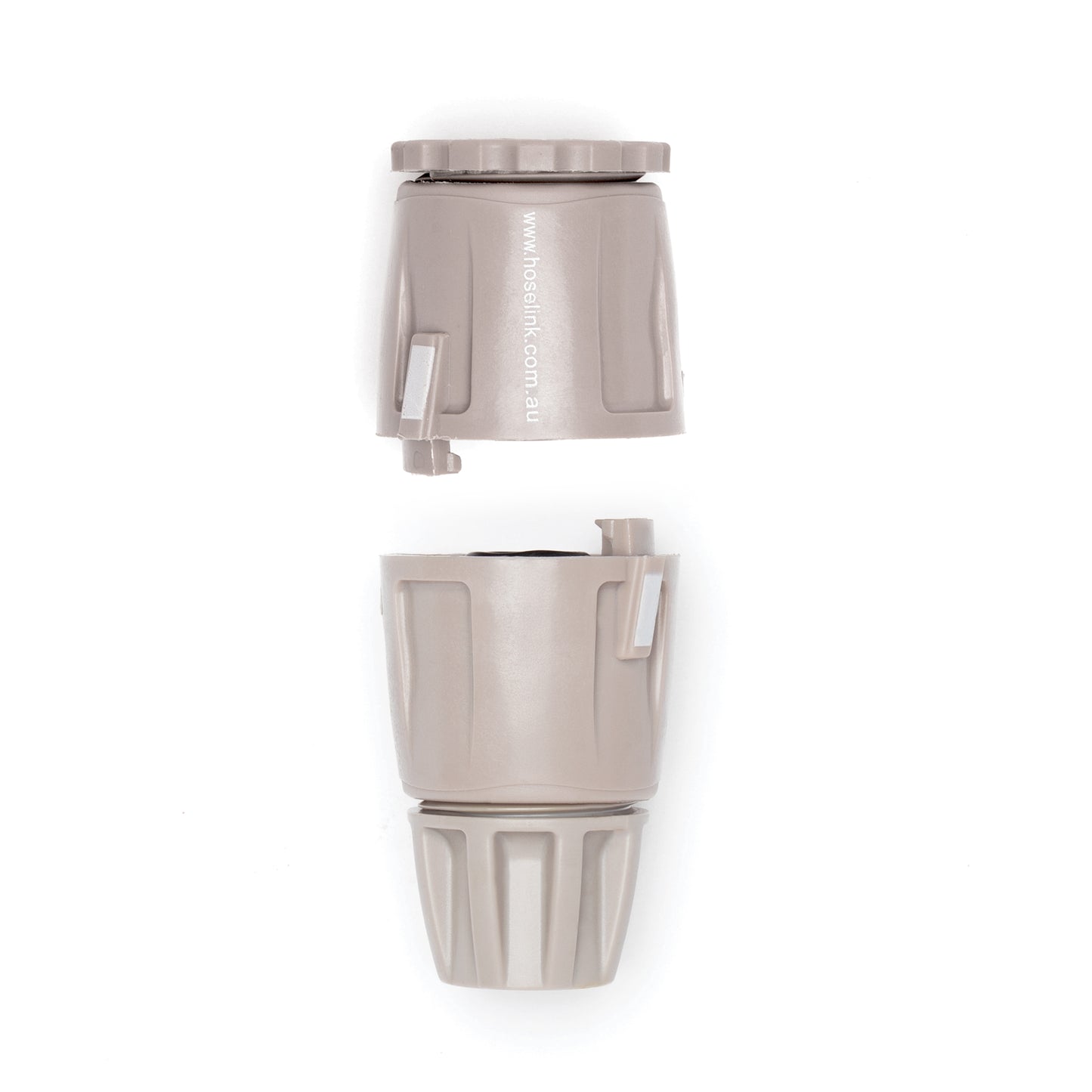 tap to hose connector set warm grey on a white background