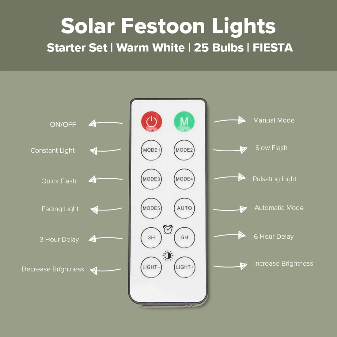 Solar Festoon Lights | Starter Set | Warm White | 25 Bulbs | FIESTA