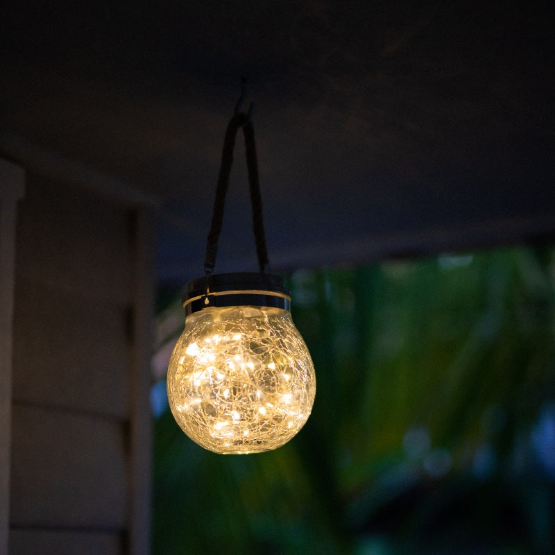 Solar Jar Light | Crackle Glass Lantern | 40LED | SPARKLE