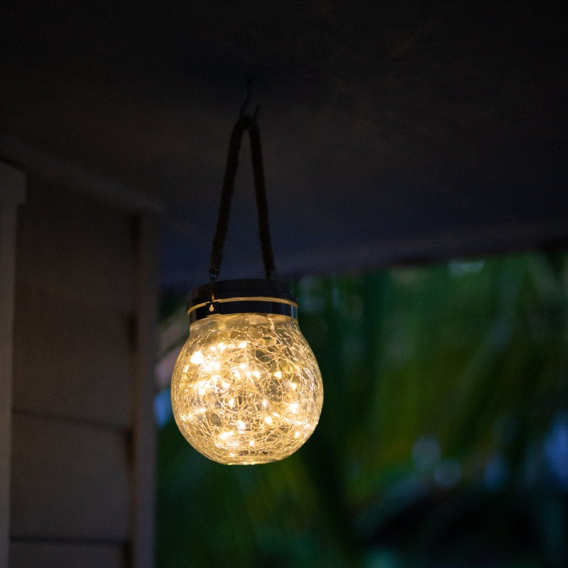 Solar Jar Light | Crackle Glass Lantern | 40LED | SPARKLE