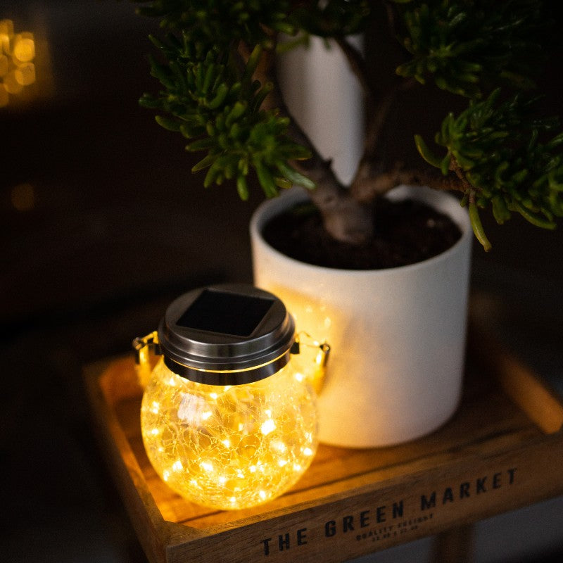 Solar Jar Light | Crackle Glass Lantern | 40LED | SPARKLE